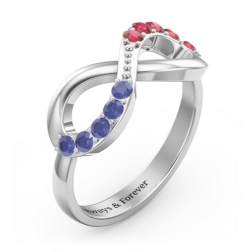 Birthstone Infinity Accent Ring – Sterling Silver with Blue Sapphire and Garnet