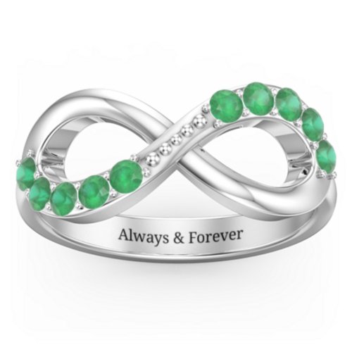 Birthstone Infinity Accent Ring – Sterling Silver with Emerald