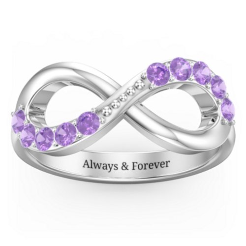 Birthstone Infinity Accent Ring – Sterling Silver with Amethyst