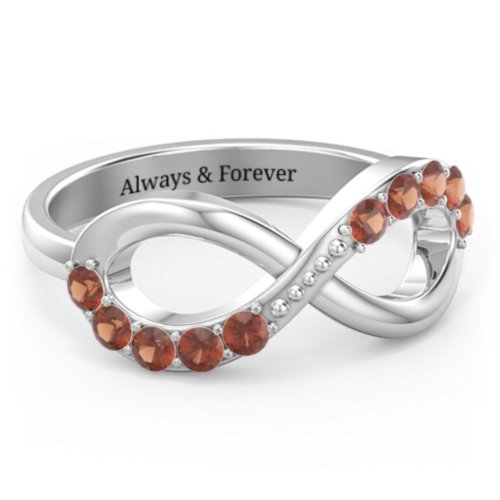 Birthstone Infinity Accent Ring – Sterling Silver with Garnet