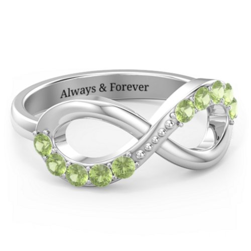 Birthstone Infinity Accent Ring – Sterling Silver with Peridot