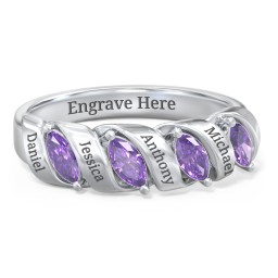 Spiral Marquise Row Ring in 925 Sterling Silver with Amethyst
