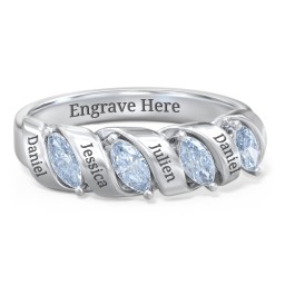 Spiral Marquise Row Ring in 925 Sterling Silver with Aquamarine and Cubic Zirconia