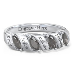 Spiral Marquise Row Ring in 925 Sterling Silver with Smokey Quartz