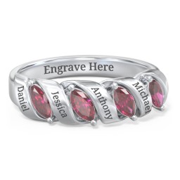 Spiral Marquise Row Ring in 925 Sterling Silver with Ruby