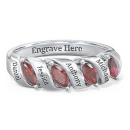 Spiral Marquise Row Ring in 925 Sterling Silver with Garnet