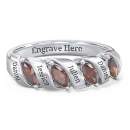 Spiral Marquise Row Ring in 925 Sterling Silver with Garnet and Cubic Zirconia
