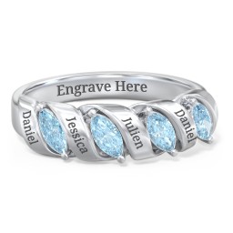 Spiral Marquise Row Ring in 925 Sterling Silver with Blue Topaz and Cubic Zirconia
