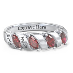 Spiral Marquise Row Ring in 925 Sterling Silver with Garnet and Citrine