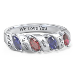 Spiral Marquise Row Ring in 925 Sterling Silver with Blue Sapphire, Garnet, and Citrine