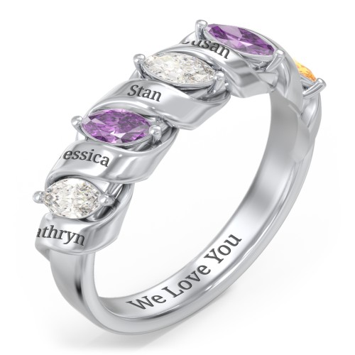 Spiral Marquise Row Ring – Sterling Silver with Cubic Zirconia, Amethyst, and Citrine