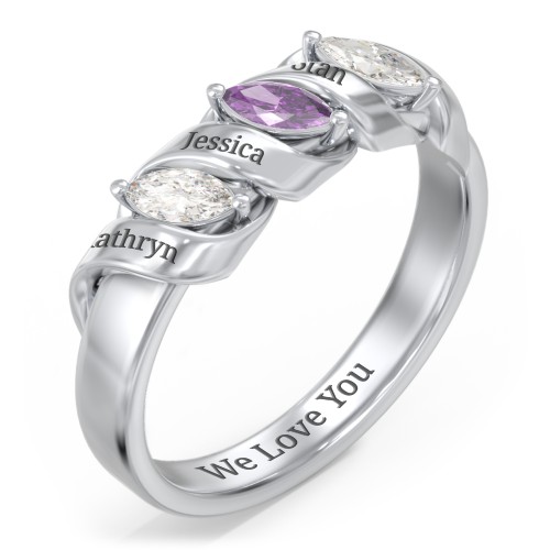 Spiral Marquise Row Ring – Sterling Silver with Cubic Zirconia and Amethyst