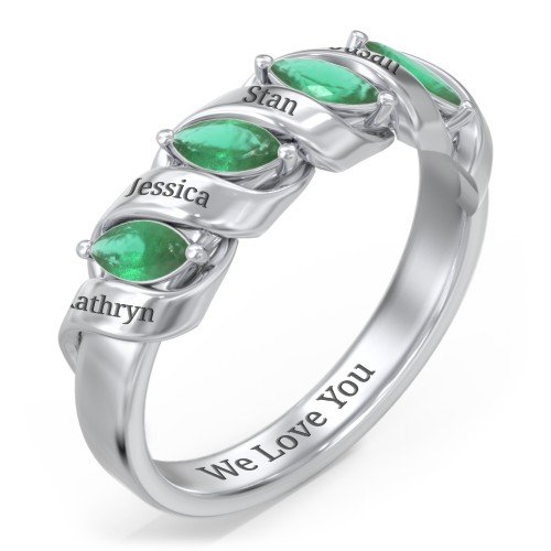 Spiral Marquise Row Ring – Sterling Silver with Emerald