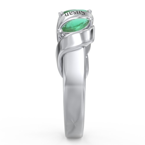 Spiral Marquise Row Ring – Sterling Silver with Emerald