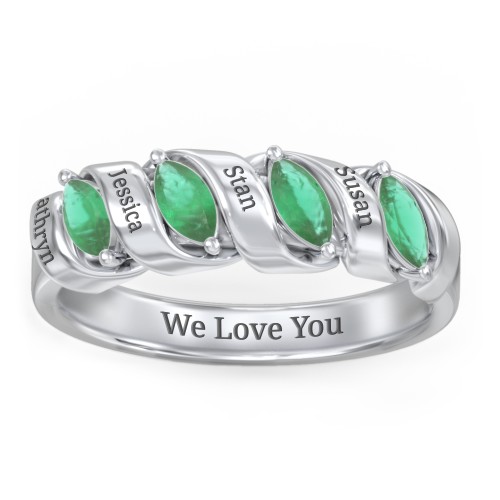 Spiral Marquise Row Ring – Sterling Silver with Emerald