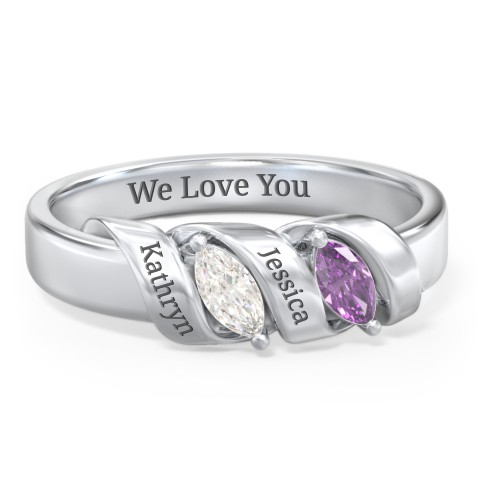Spiral Marquise Row Ring – Sterling Silver with Cubic Zirconia and Amethyst