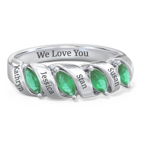 Spiral Marquise Row Ring – Sterling Silver with Emerald