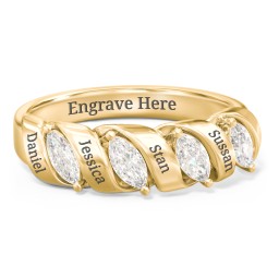 Spiral Marquise Row Ring in 10K Solid Yellow Gold with Cubic Zirconia