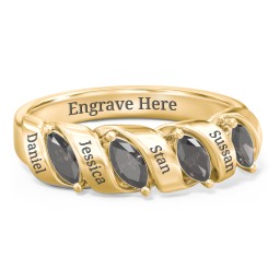 Spiral Marquise Row Ring in 10K Solid Yellow Gold with Smokey Quartz