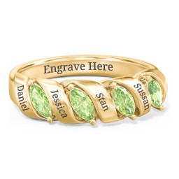 Spiral Marquise Row Ring in 10K Solid Yellow Gold with Peridot