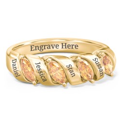 Spiral Marquise Row Ring in 10K Solid Yellow Gold with Citrine