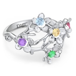 Garden Party Ring in 925 Sterling Silver with Blue Topaz, Amethyst, Citrine, Ruby, and Emerald