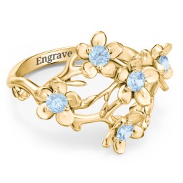 Garden Party Ring in 10K Solid Yellow Gold with Blue Topaz