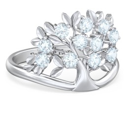 Family Tree Ring in 925 Sterling Silver with Aquamarine