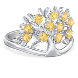 Family Tree Ring in 925 Sterling Silver with Citrine