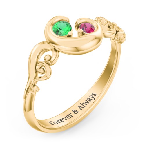 "Cradle of Love" Ring – 10K Yellow Gold with Emerald and Ruby