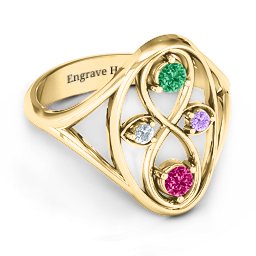 Forever Love Ring in 10K Solid Yellow Gold with Emerald, Ruby, Cubic Zirconia, and Amethyst