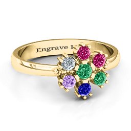 Flower Power Ring in 10K Solid Yellow Gold with Emerald, Ruby, Cubic Zirconia, Amethyst, and Blue Sapphire
