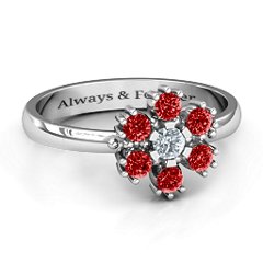 Flower Power Ring – Sterling Silver with Cubic Zirconia and Garnet