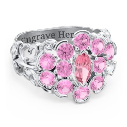 Bunches of Love Ring in 925 Sterling Silver with Pink Tourmaline, Pink Sapphire, and Cubic Zirconia