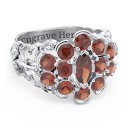 Bunches of Love Ring in 925 Sterling Silver with Garnet