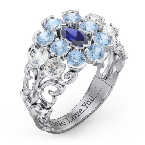 Bunches of Love Ring – Sterling Silver with Blue Sapphire, Cubic Zirconia, and Blue Topaz