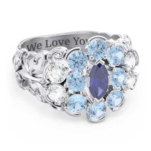 Bunches of Love Ring – Sterling Silver with Blue Sapphire, Cubic Zirconia, and Blue Topaz