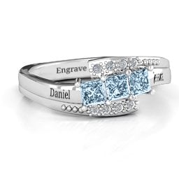 Triple Princess Stone Ring with Accents