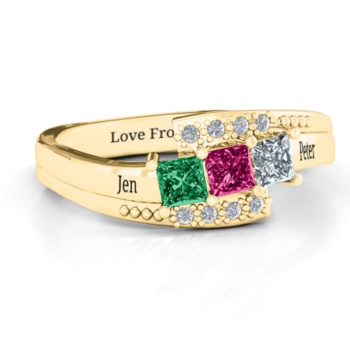 Triple Princess Stone Ring with Accents
