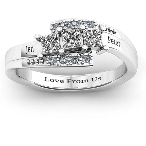 Triple Princess Stone Ring with Accents