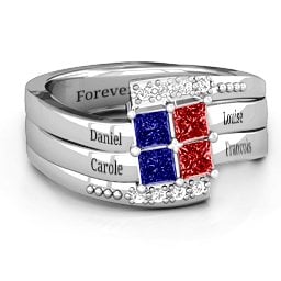 Quad Princess Stone Ring with Accents