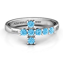 I Believe' Side Cross Ring – Sterling Silver with Blue Topaz