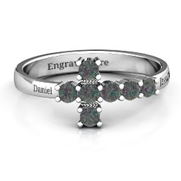 I Believe' Side Cross Ring in 925 Sterling Silver with Alexandrite