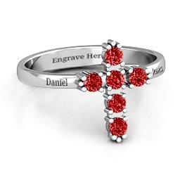 The Cross Ring in 925 Sterling Silver with Garnet