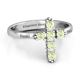 The Cross Ring in 925 Sterling Silver with Peridot