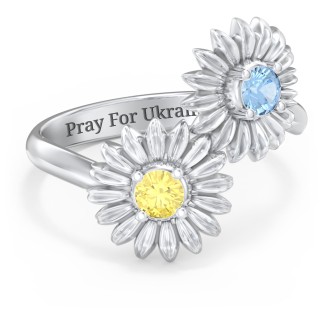 Ukraine Sunflower Gemstone Bypass Ring