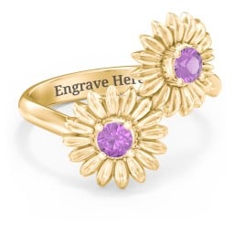 Sunflower Birthstone Bypass Ring