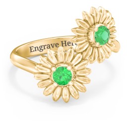 Sunflower Birthstone Bypass Ring