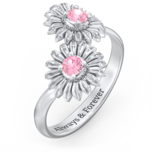 Sunflower Birthstone Bypass Ring – Sterling Silver with Pink Tourmaline