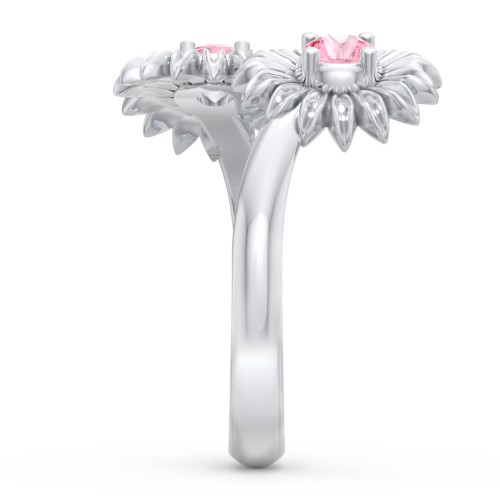 Sunflower Birthstone Bypass Ring – Sterling Silver with Pink Tourmaline